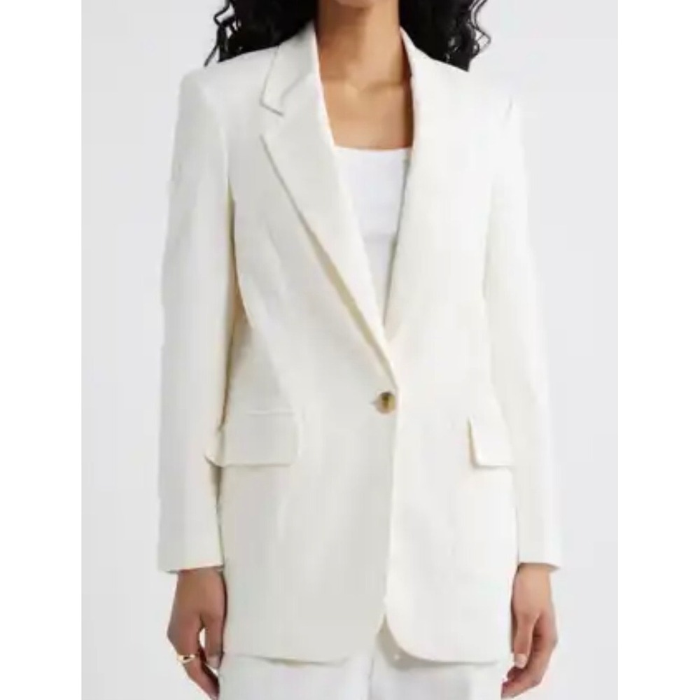 Ann Taylor Cream Single Breasted Blazer Lyocell Linen Blend Lined Size 10
